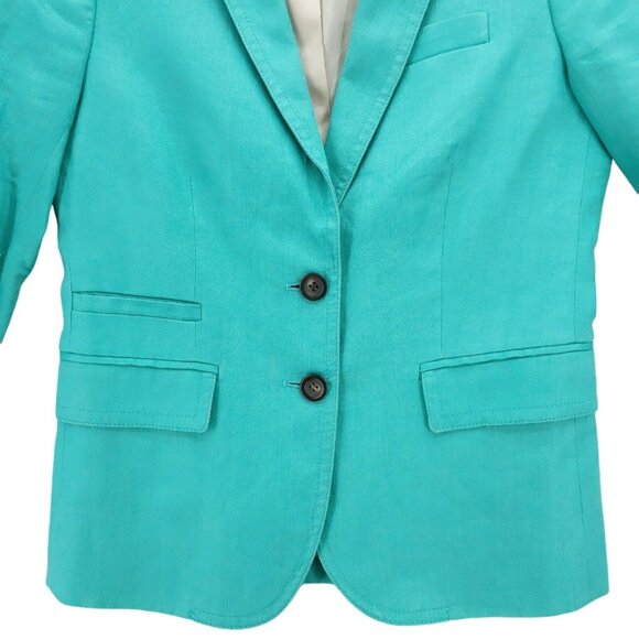J. CREW Factory Schoolboy Blazer 100% Linen Teal Blue Size 0 - Picture 2 of 7